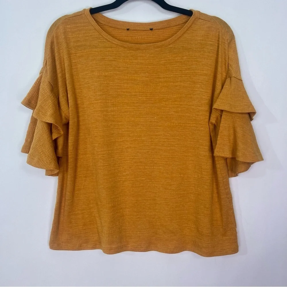 Mustard Yellow Ruffle Sleeve Top- sized by measurements